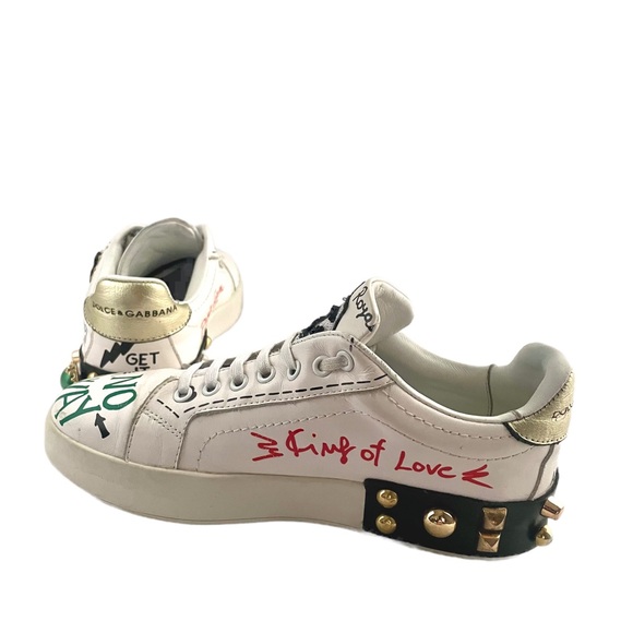 Dolce & Gabbana Sacred Heart Print Low Top Leather Sneakers Size 5 - Picture 4 of 11